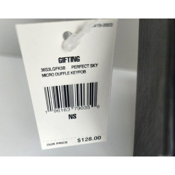 Michael Kors Micro Duffle Key Fob Perfect Sky Blue Signature Silver Hardware NWT - Picture 7 of 10